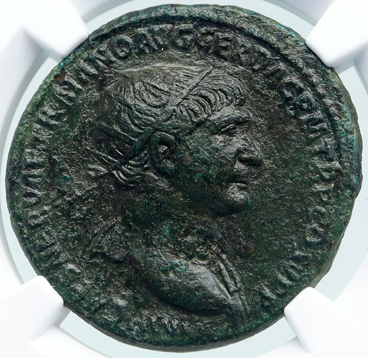 TRAJAN Authentic Ancient Roman Dupondius Coin 106AD Rome VICTORY NGC i87798