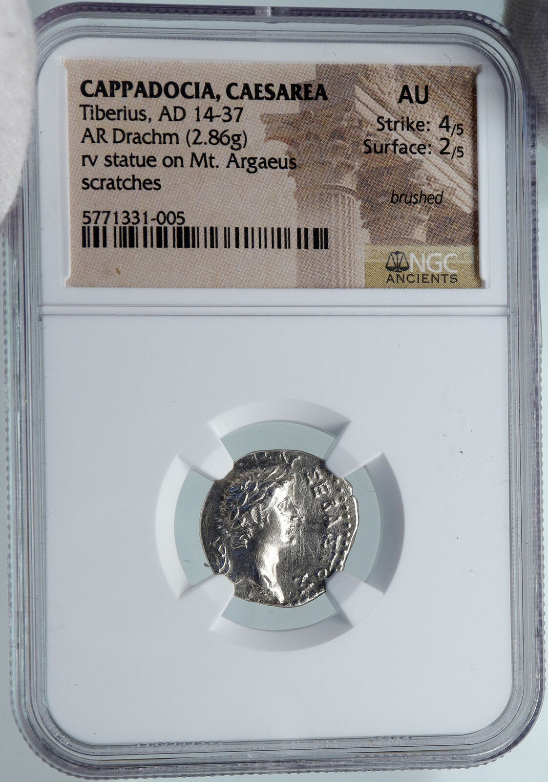 TIBERIUS Authentic Ancient 17AD Caesarea Cappadocia Silver Roman Coin NGC i87796