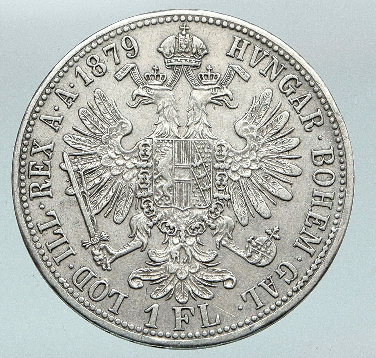 1879 AUSTRIA King FRANZ JOSEPH I Genuine Antique Silver Florin Coin i88298