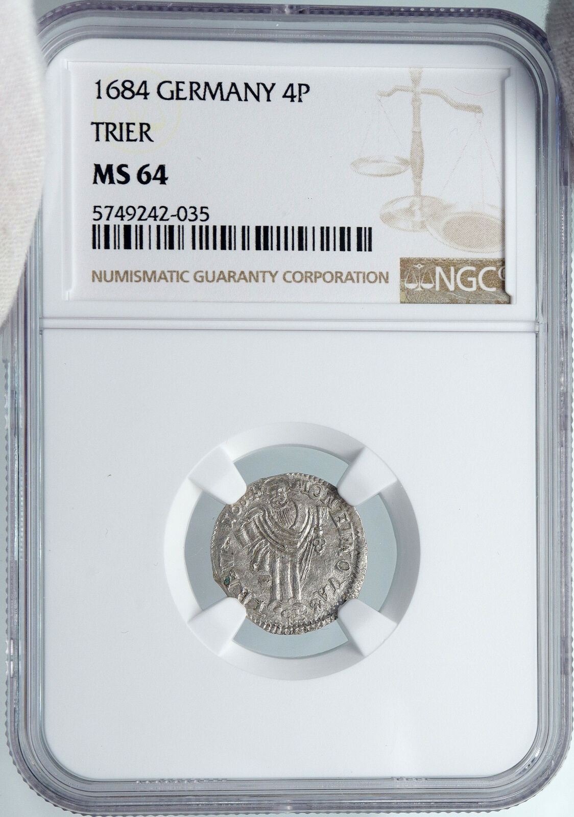 1684 ARCHBISHOPRIC TRIER German States ORSBECK Silver 4 Pfennig Coin NGC i88870