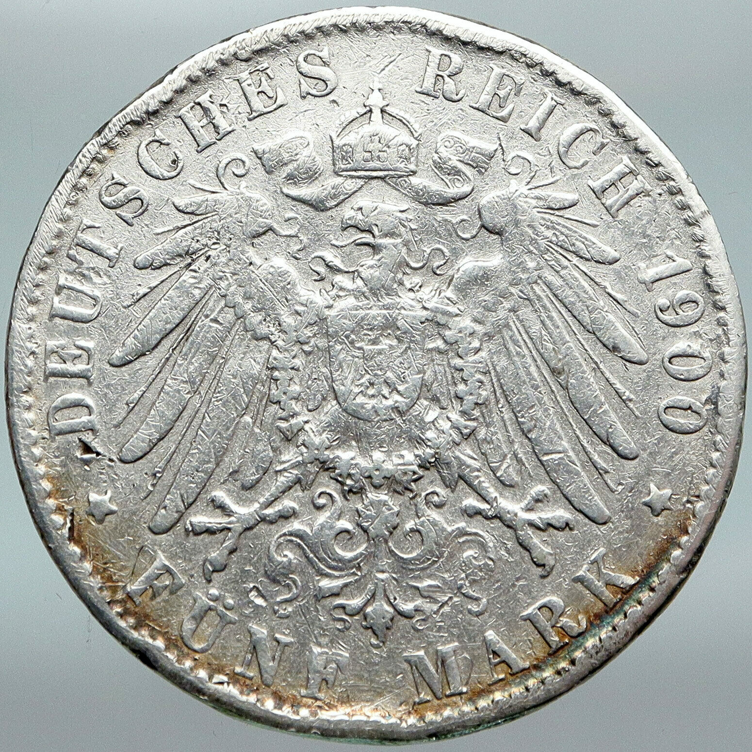 1900 J GERMANY German States HAMBURG w Lions Antique Silver 5 Mark Coin i88307