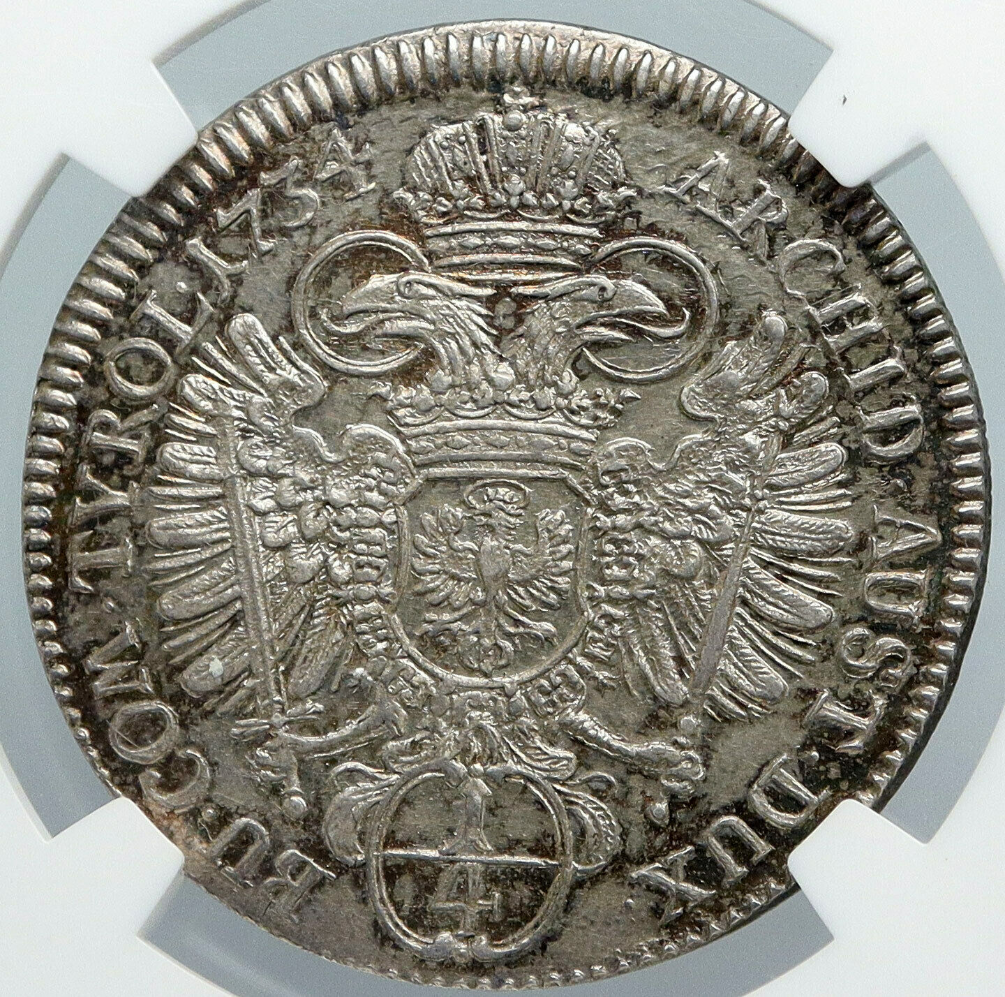 1734 AUSTRIA Holy Roman Empire CHARLES VI AUSTRIAN Silver 1/4 Th Coin NGC i88875