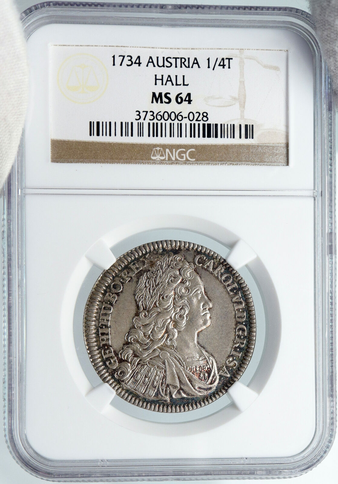 1734 AUSTRIA Holy Roman Empire CHARLES VI AUSTRIAN Silver 1/4 Th Coin NGC i88875