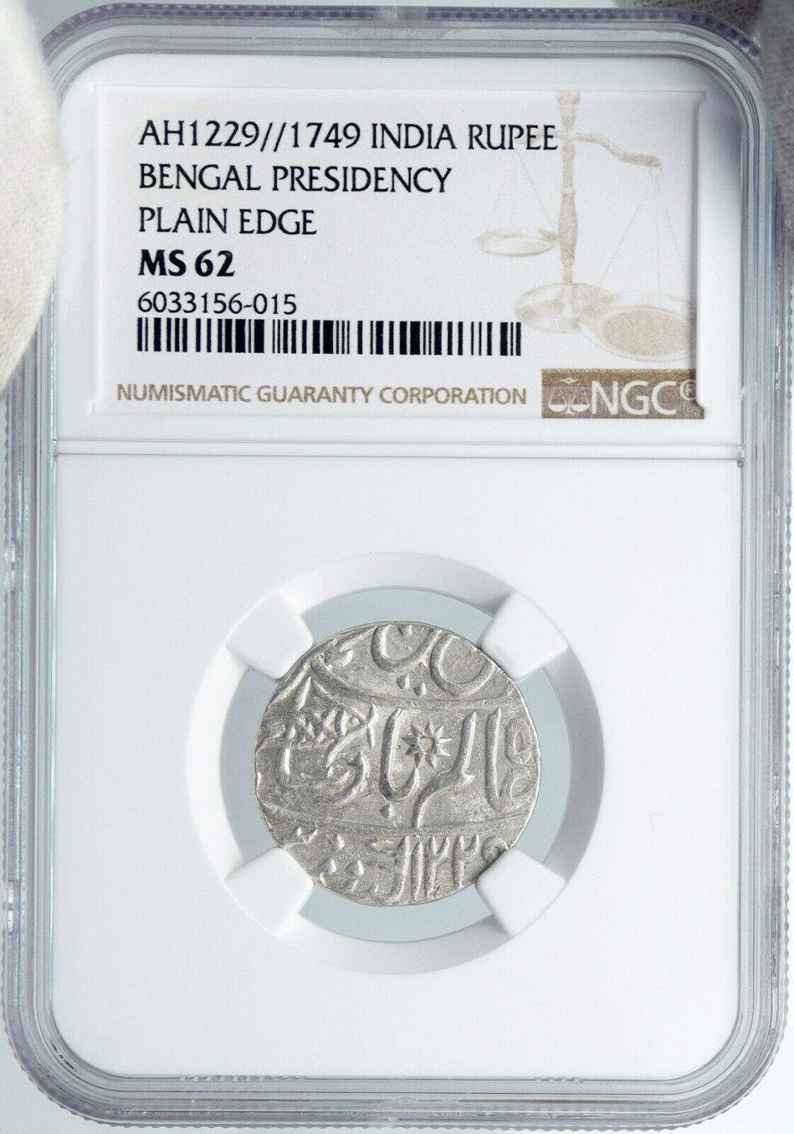 1749 (FE 1229) INDIA BRITISH Bombay Presidency OLD Silver RUPEE Coin NGC i88863