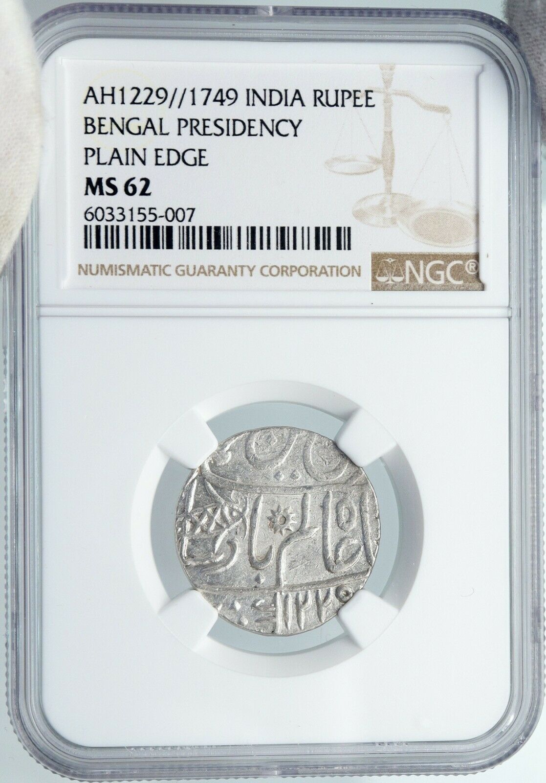 1749 (FE 1229) INDIA BRITISH Bombay Presidency OLD Silver RUPEE Coin NGC i88864