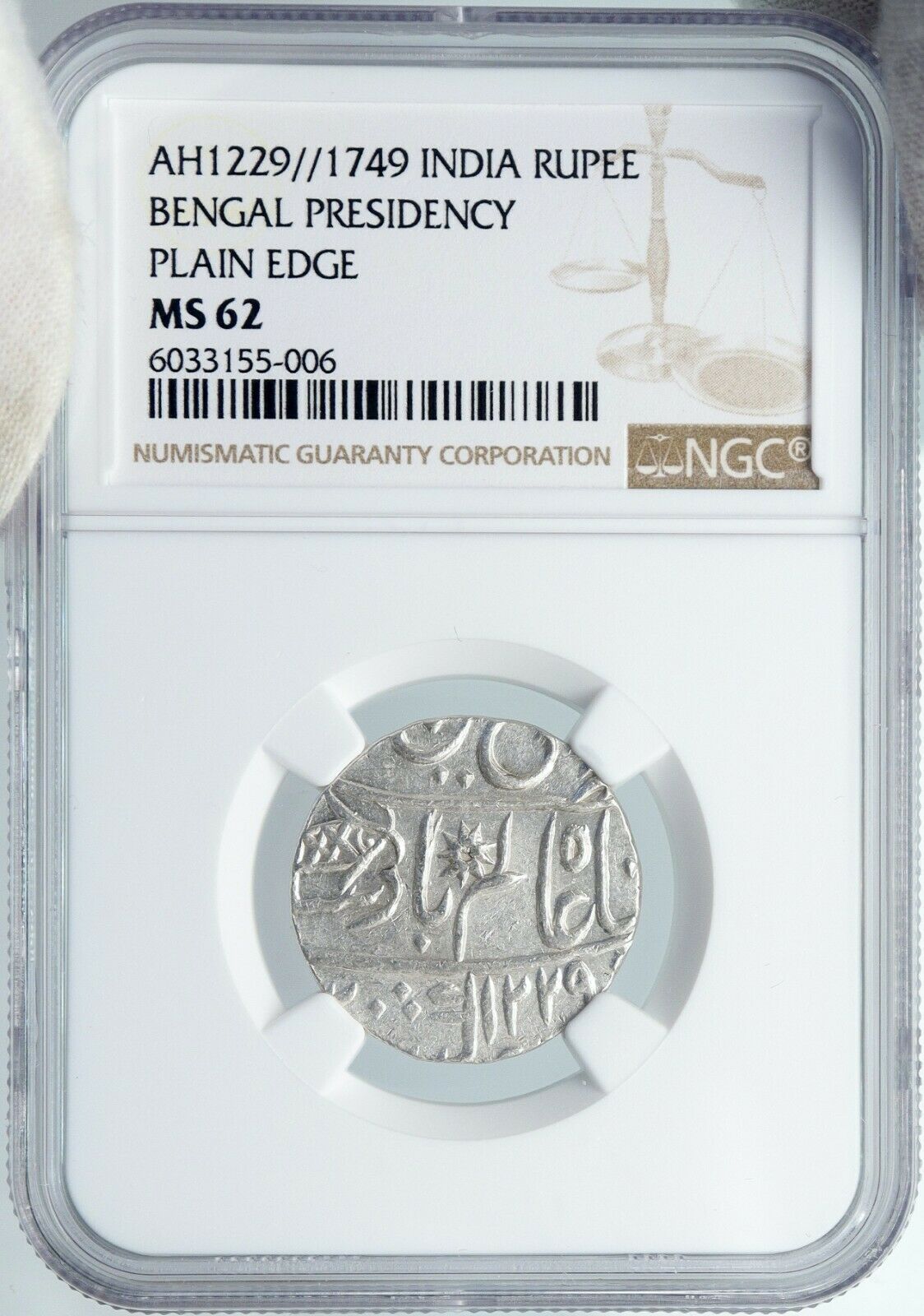 1749 (FE 1229) INDIA BRITISH Bombay Presidency OLD Silver RUPEE Coin NGC i88862