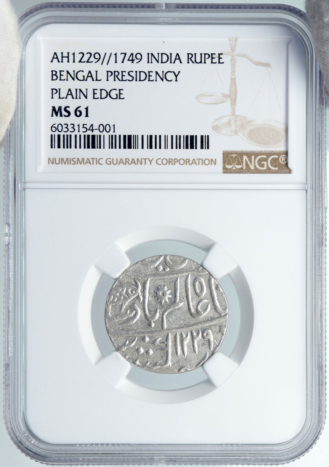 1749 (FE 1229) INDIA BRITISH Bombay Presidency OLD Silver RUPEE Coin NGC i88861