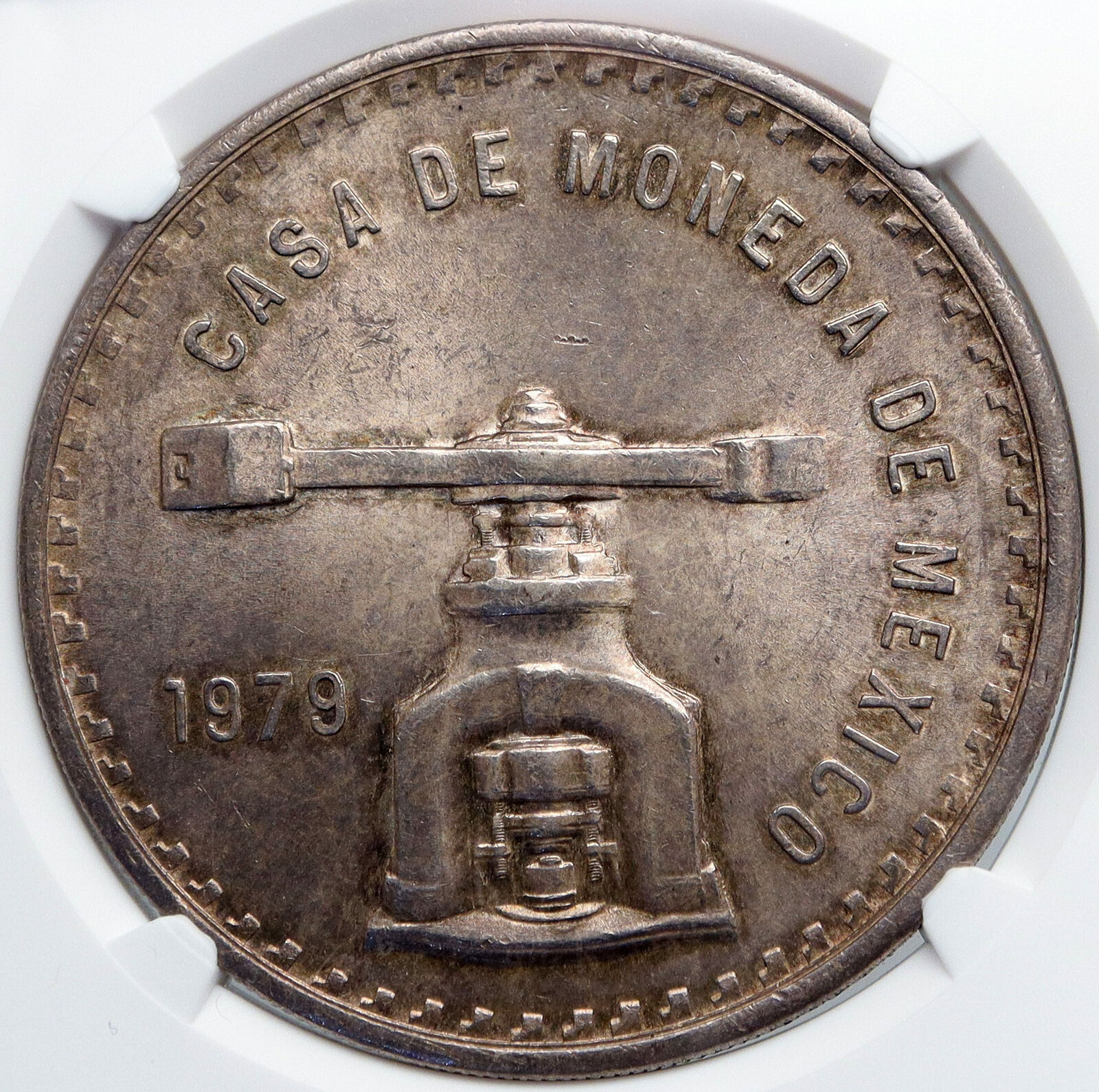 1979 MEXICO Huge Medallic 4.1cm SILVER Onza Mexican COIN PRESS Scales NGC i88912