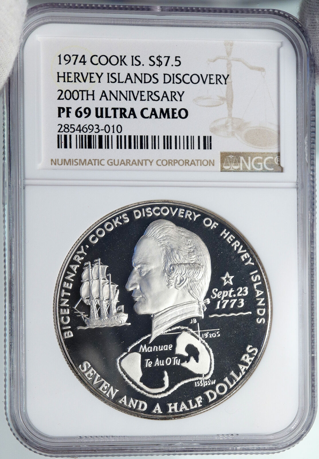 1974 COOK ISLANDS Elizabeth II James Cook PF Silver 7 1/2 Dollar Coin NGC i88916