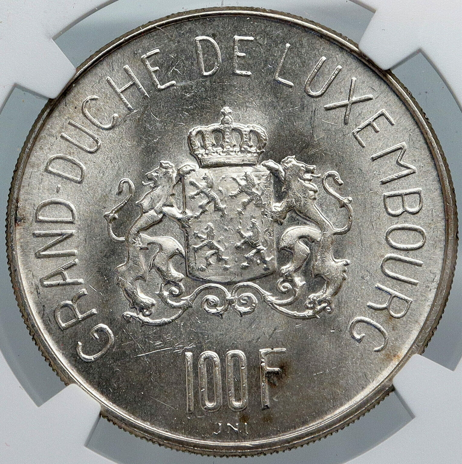 1963 LUXEMBOURG Dutchess Charlotte John Blind Silver 100 Francs Coin NGC i88911