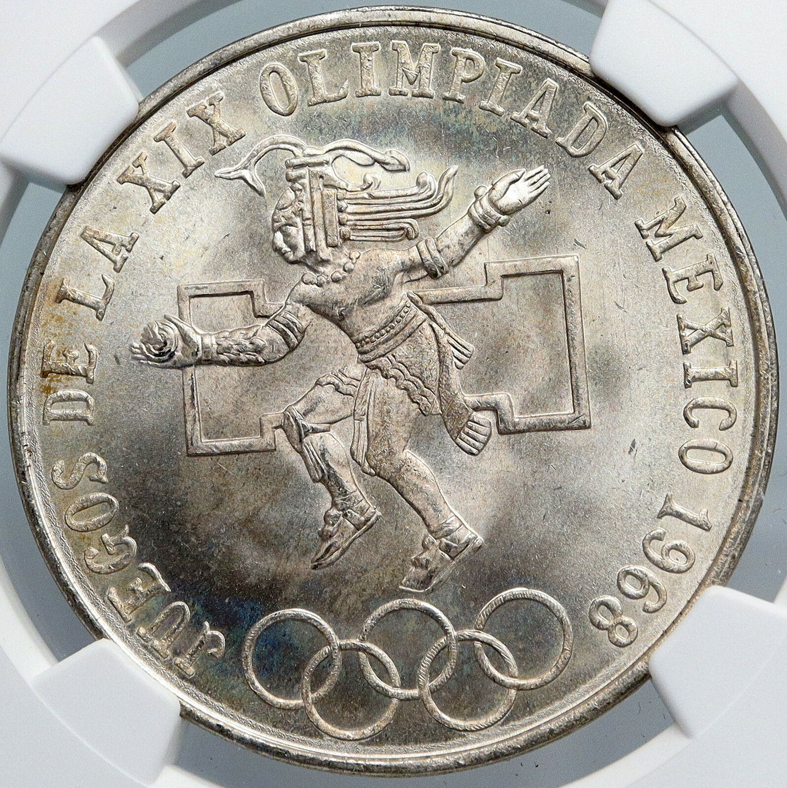 1968 Mexico XIX Olympic Games AZTEC Ball Player 25 Pesos Silver Coin NGC i88913