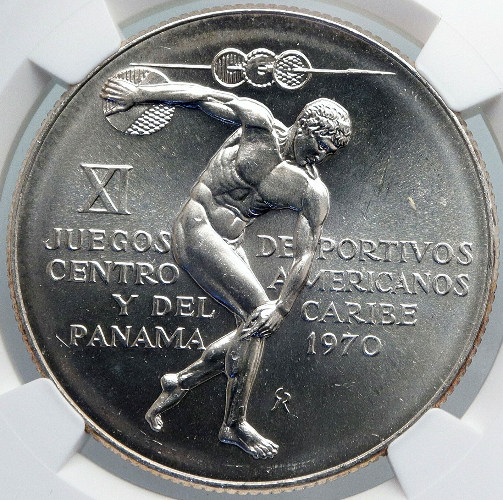 1970 PANAMA American Games GREEK DISC THROWER ATHLETE Silver 5B Coin NGC i88920