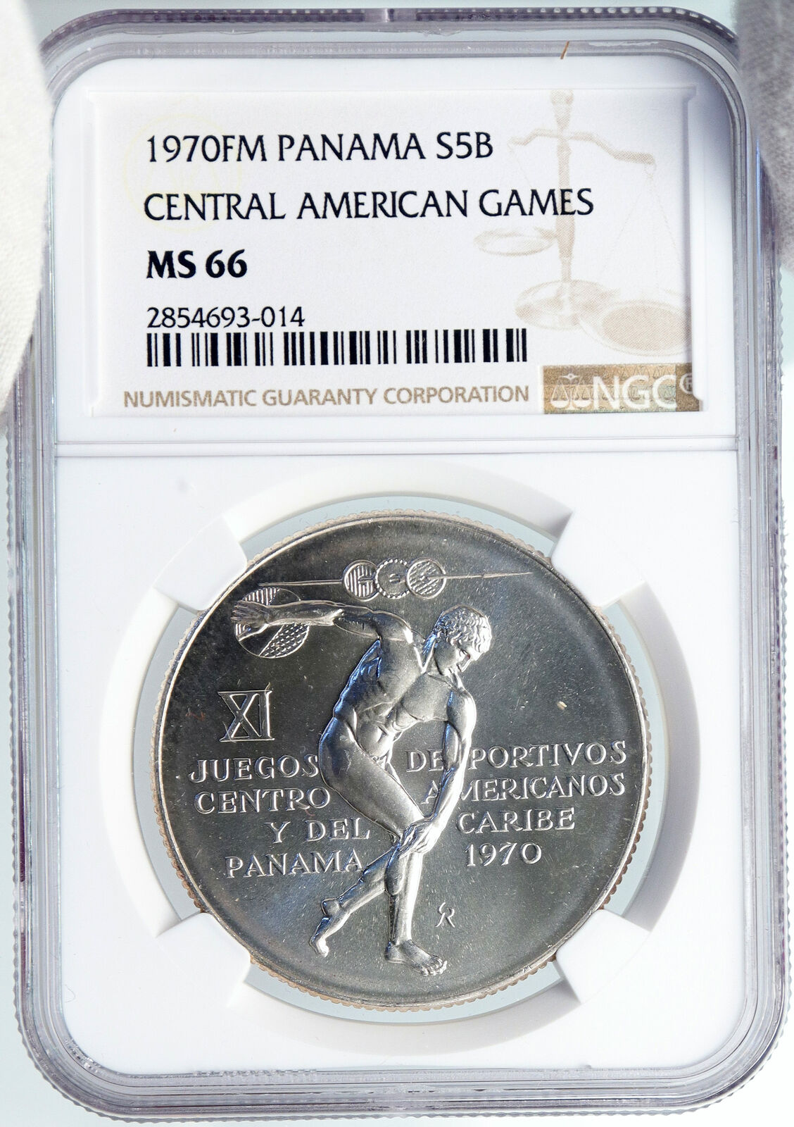 1970 PANAMA American Games GREEK DISC THROWER ATHLETE Silver 5B Coin NGC i88920