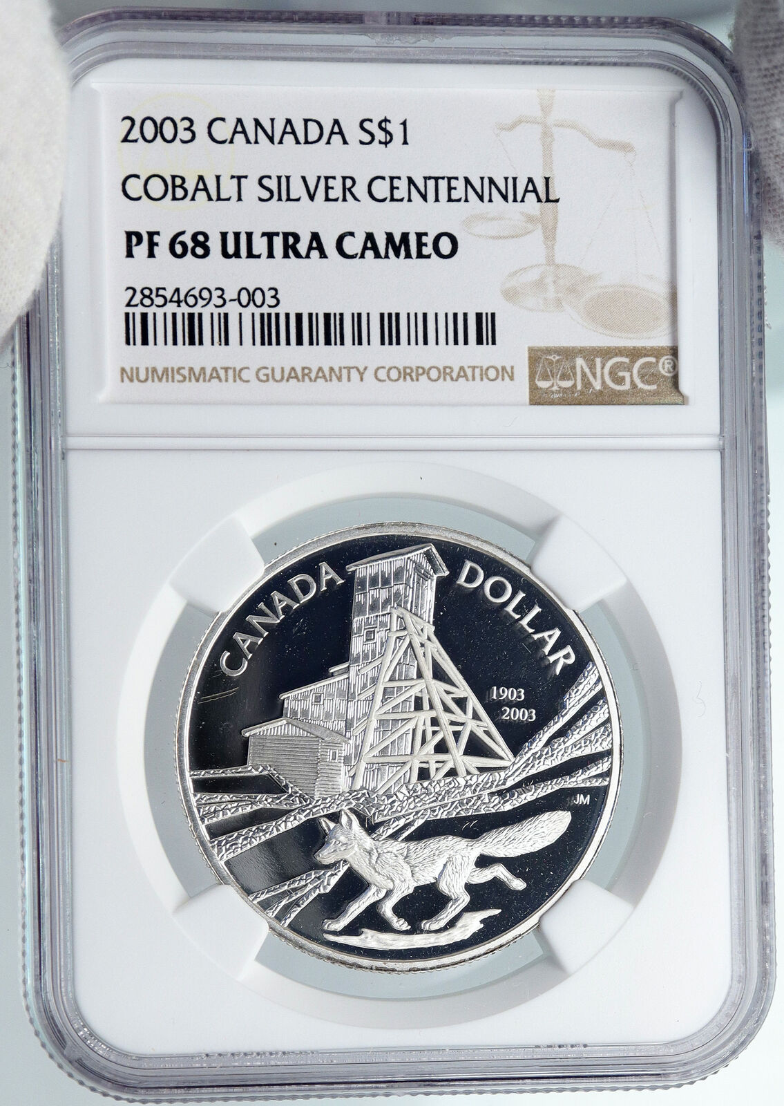 2003 CANADA UK Elizabeth II COBALT Silver Centennial Proof $1 Coin NGC i88909