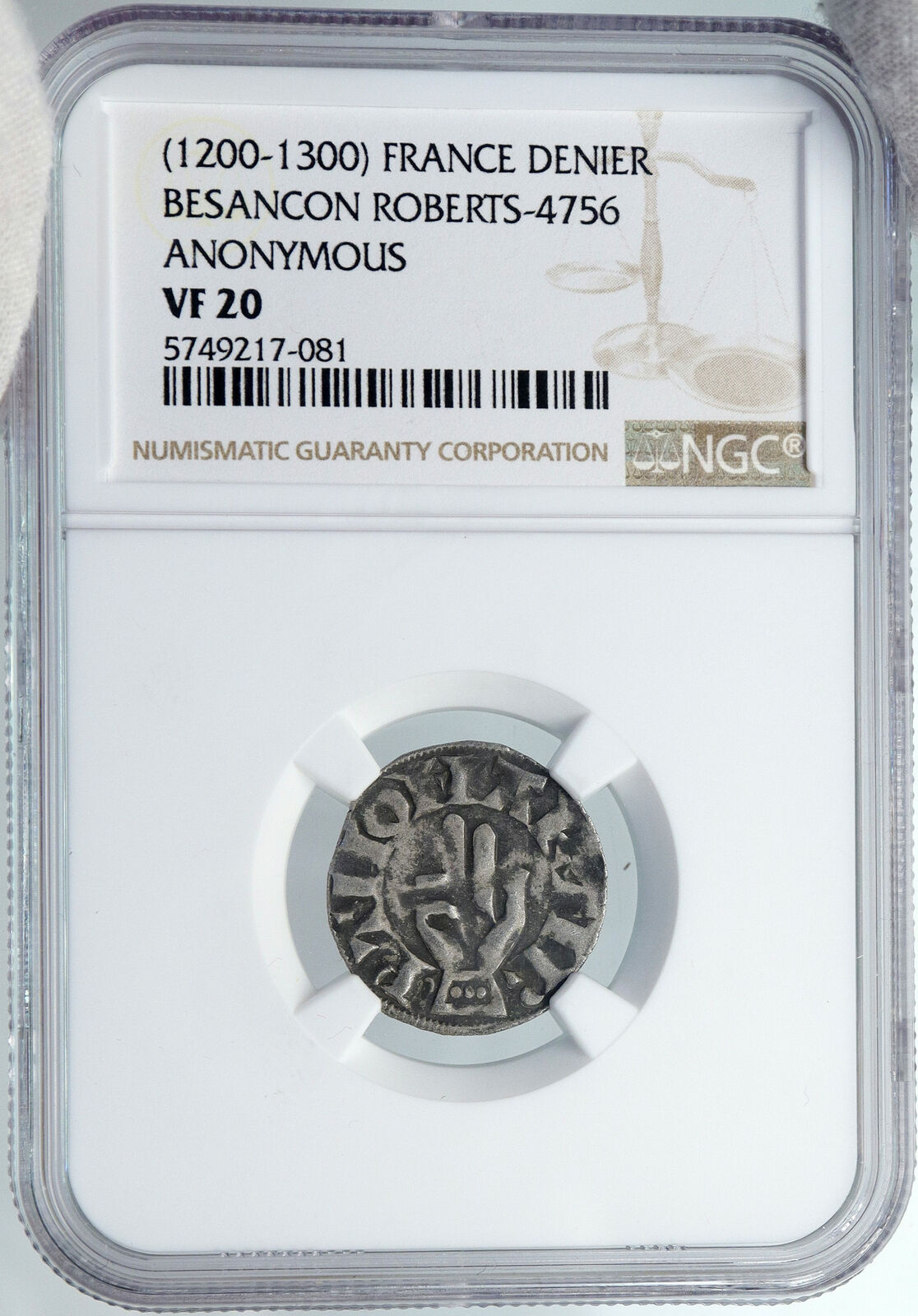 1200AD FRANCE Archbishopric BESANCON Old Silver Denier Medieval NGC Coin i88922