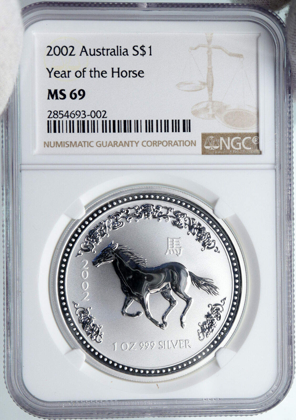 2002 AUSTRALIA Year of Horse Vintage ANTIQUE Old Silver Dollar Coin NGC i88908