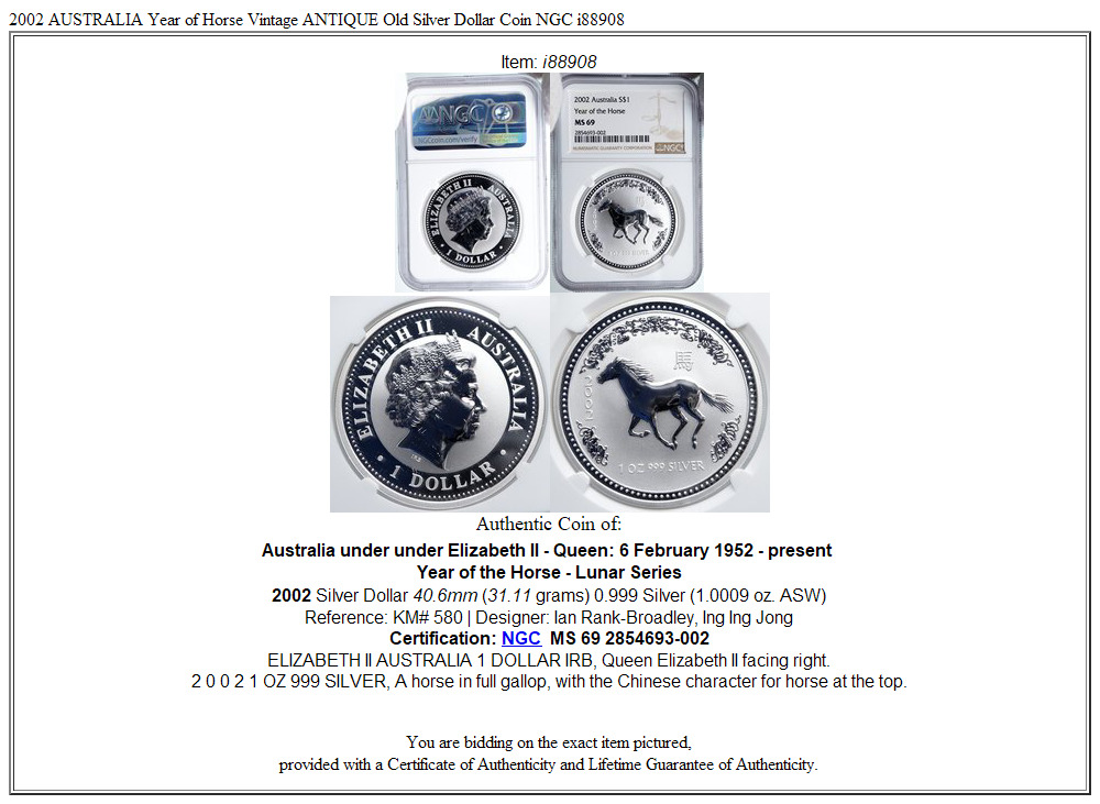 2002 AUSTRALIA Year of Horse Vintage ANTIQUE Old Silver Dollar Coin NGC i88908