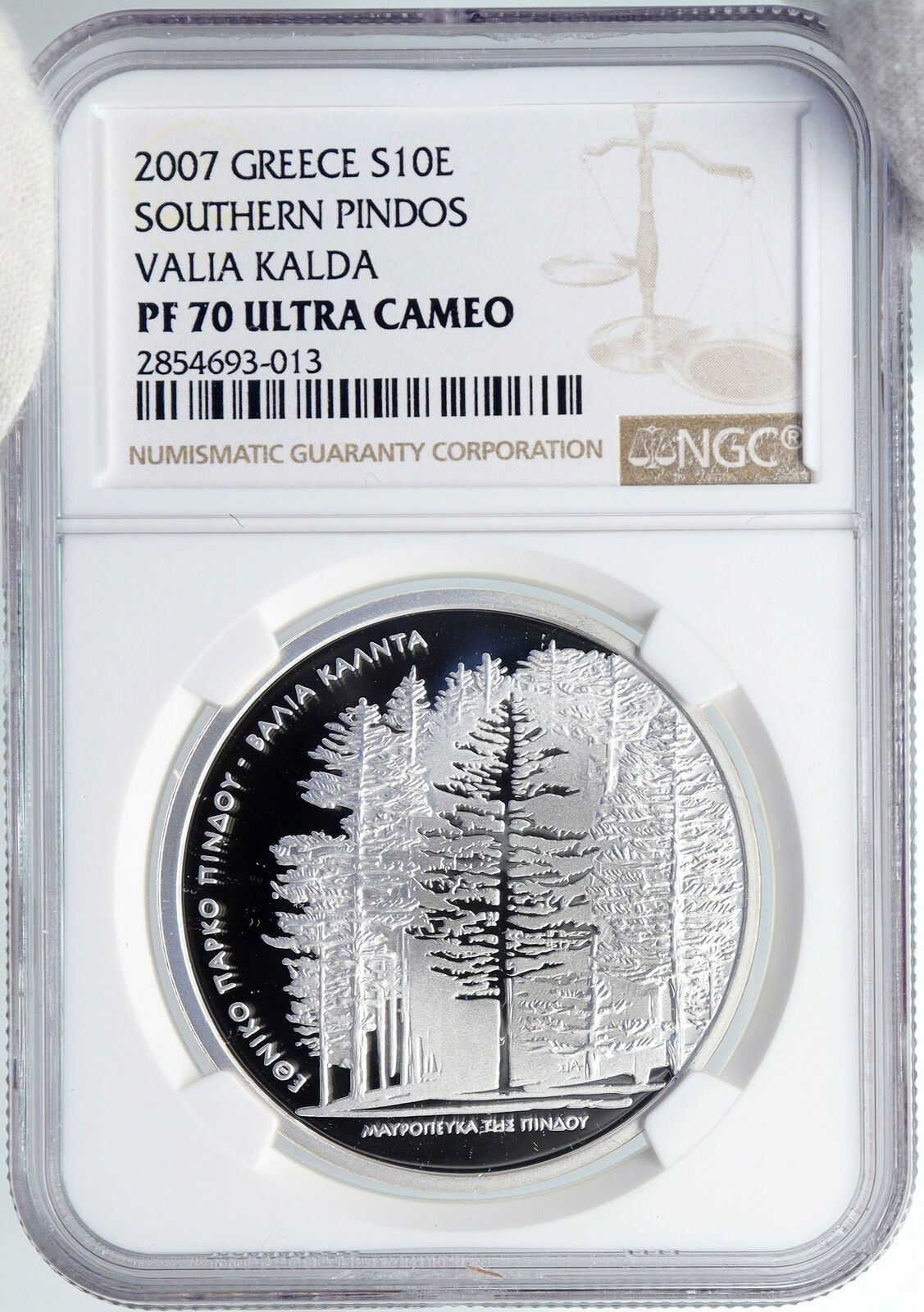 2007 GREECE National Park VALIA KALDA Tree Pidnos Silver 10 Euro Coin NGC i88919