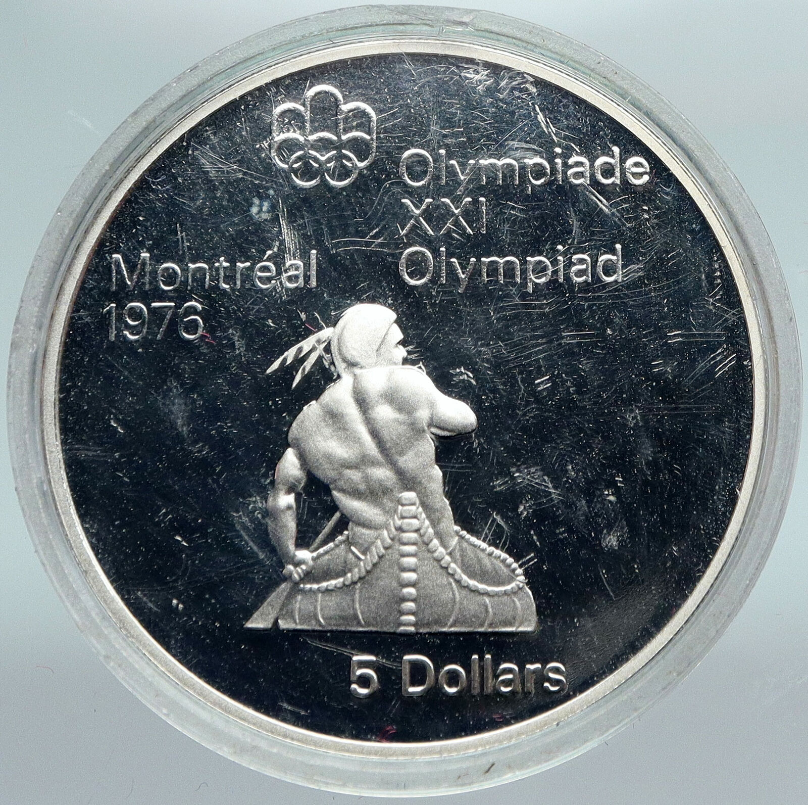 1974 CANADA Queen Elizabeth II Olympics Montreal Native PF Silver $5 Coin i88281