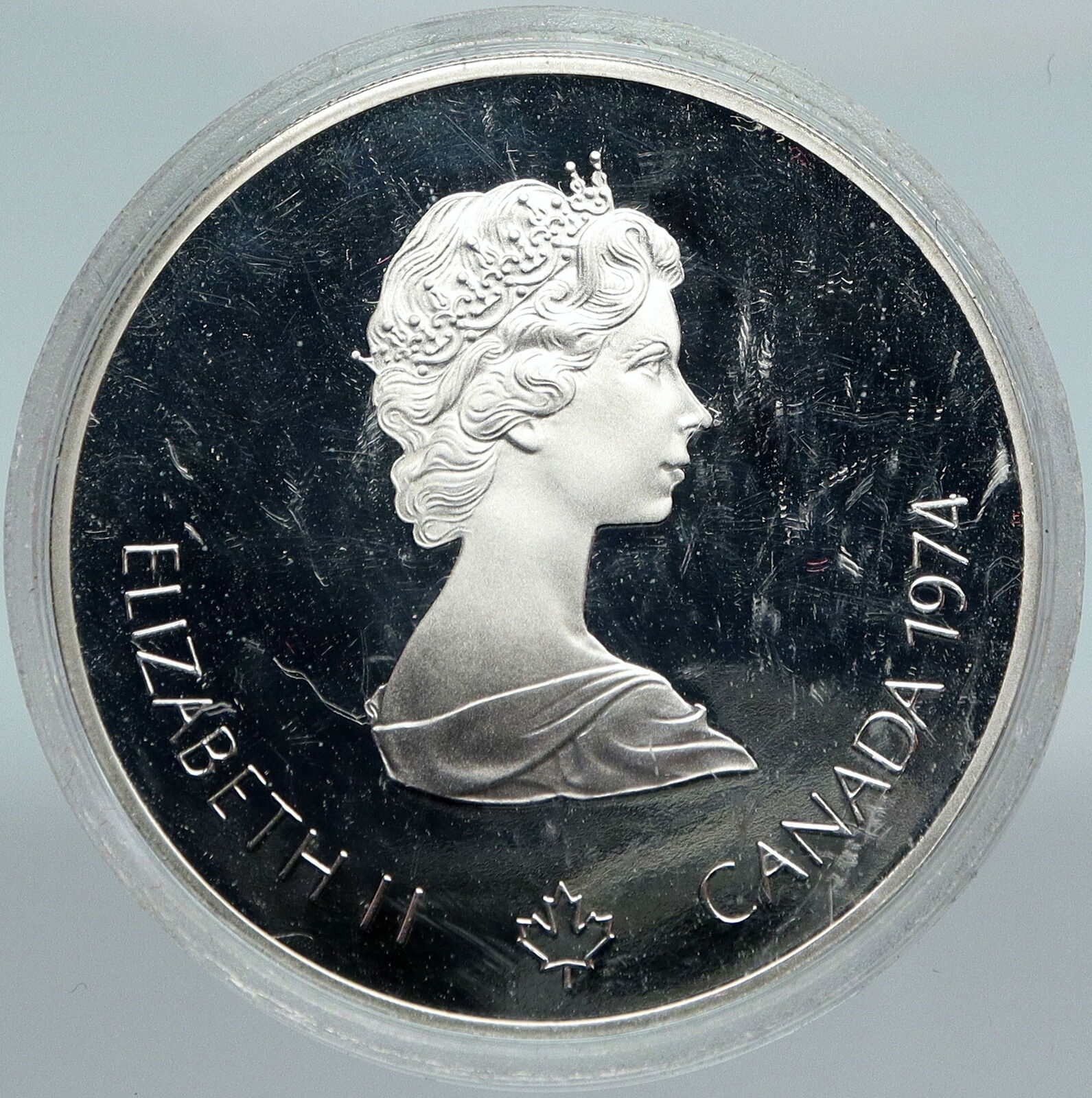 1974 CANADA Queen Elizabeth II Olympics Montreal Native PF Silver $5 Coin i88281