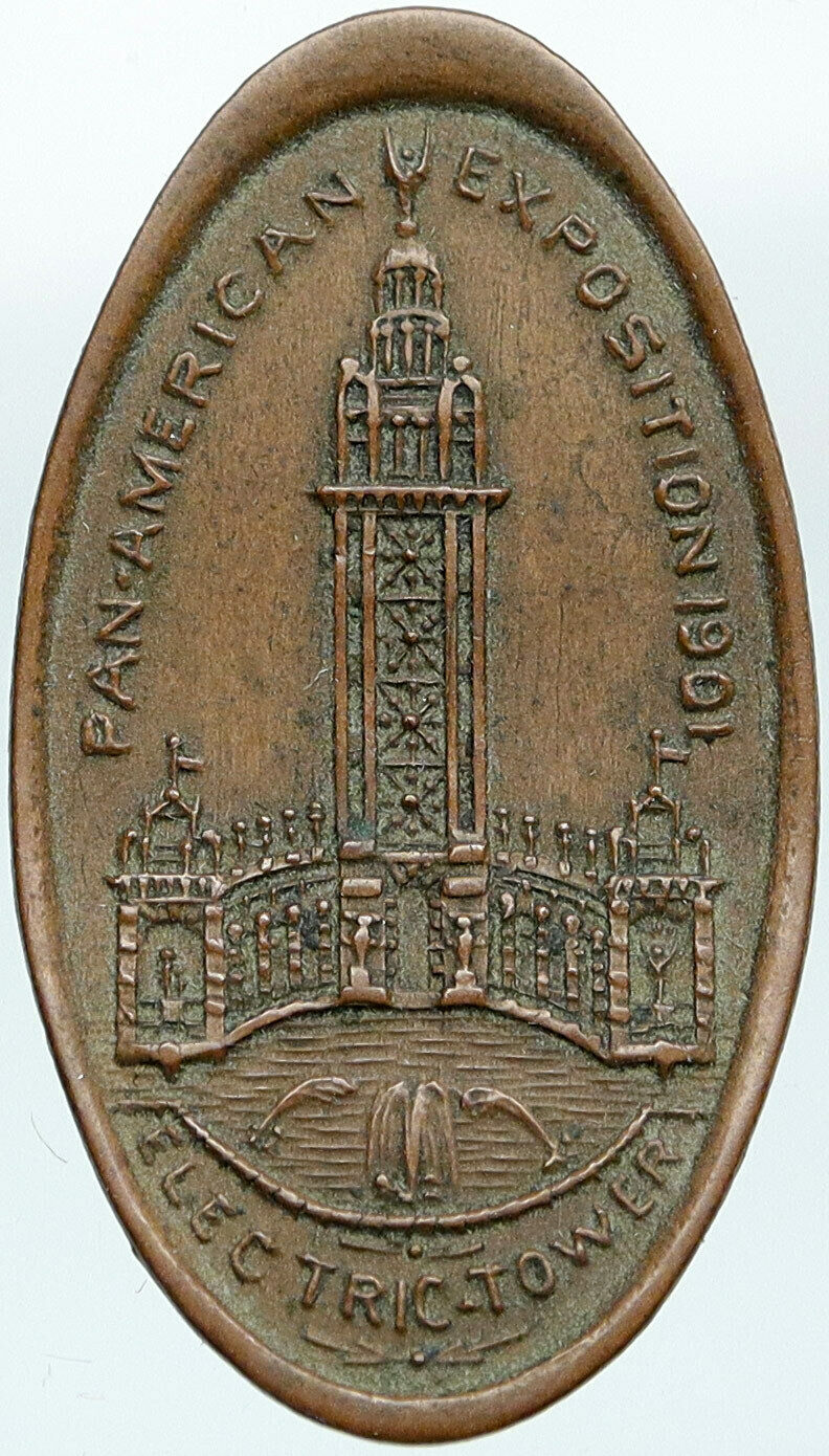 1901 USA Buffalo NY Panamerican WORLD EXPO ELECTRIC TOWER Antique Medal i88294