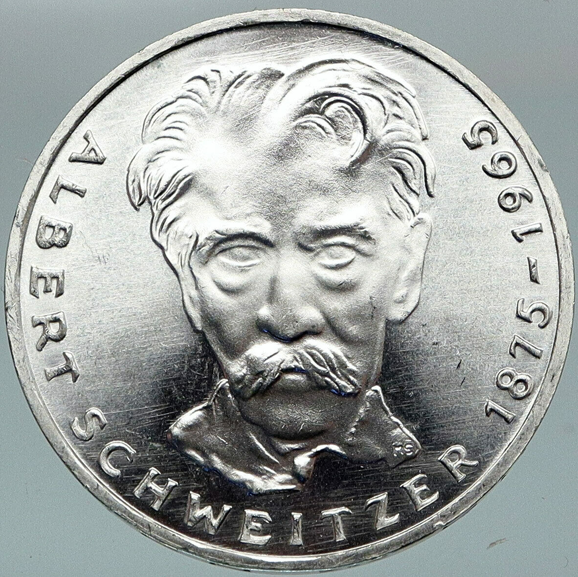 1975 GERMANY Nobel Prize Hero Albert Schweitzer OLD Silver 5 Mark Coin i88269