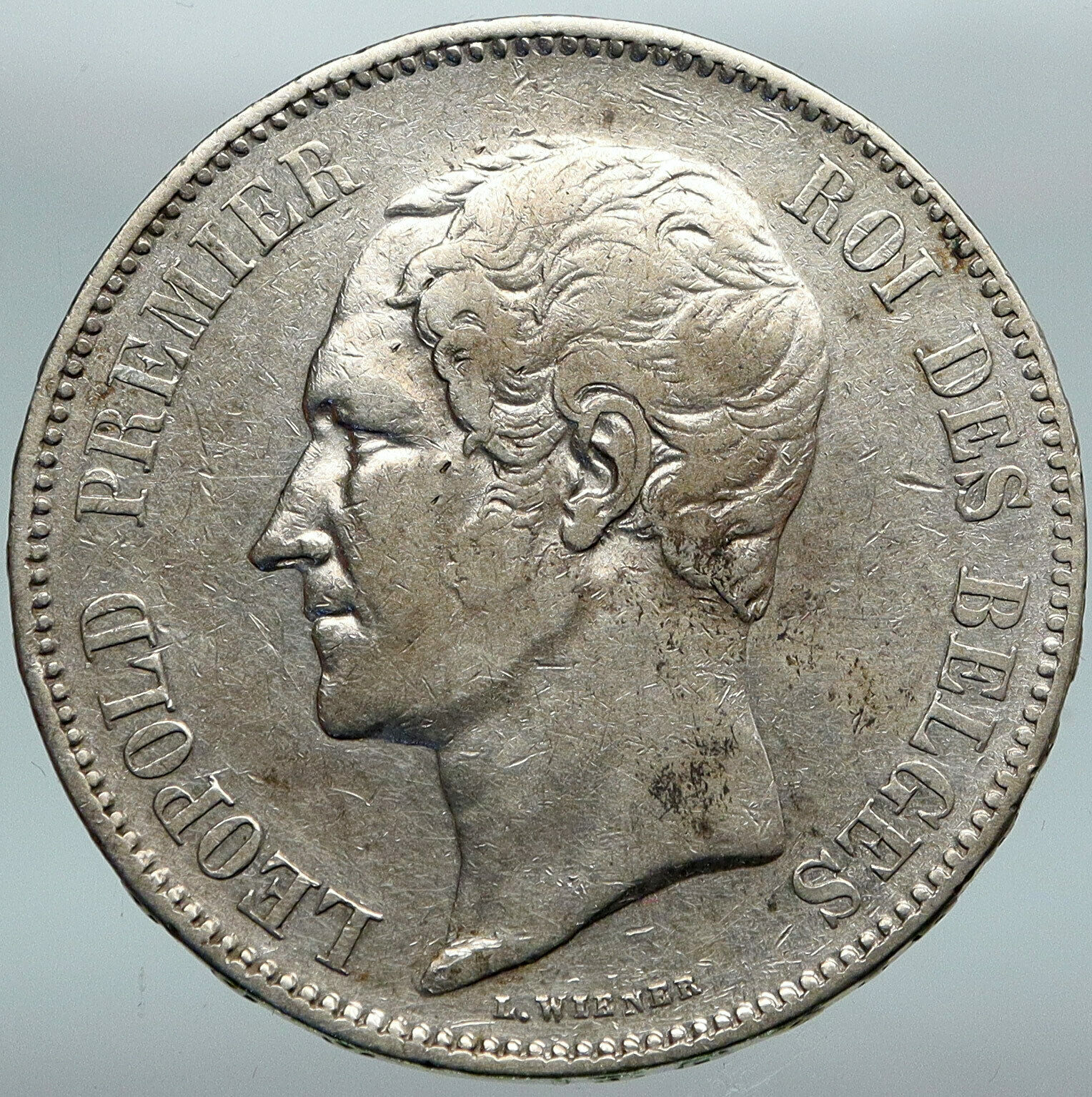 1850 BELGIUM King Leopold I VINTAGE ANTIQUE Silver 5 Francs Belgian Coin i88255