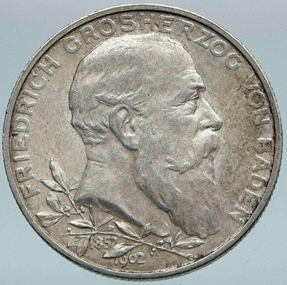 1902 GERMANY GERMAN STATE BADEN King Friedrich I ANTIQUE Silver 2 Mk Coin i88251