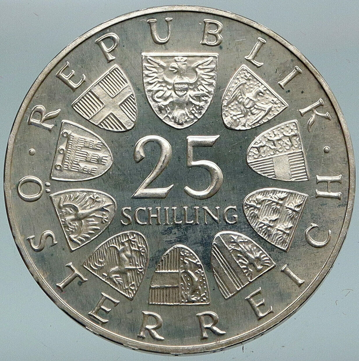 1965 AUSTRIA Vienna Tech School J J von Prechtl Silver 25 Schilling Coin i88248