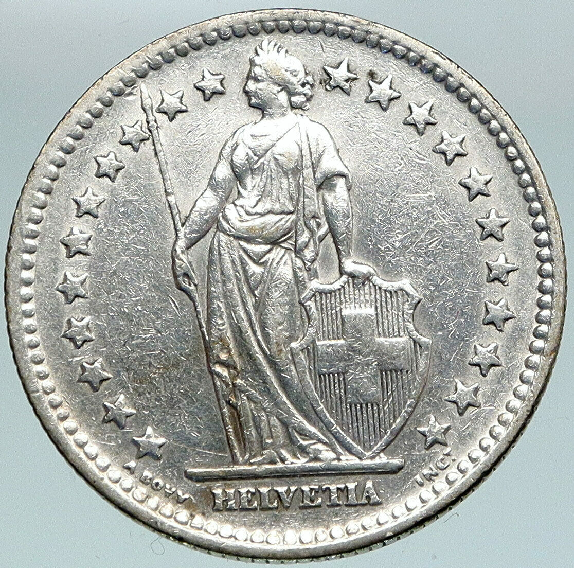 1963 SWITZERLAND - SILVER 2 Francs Coin HELVETIA Symbolizes SWISS Nation i88243