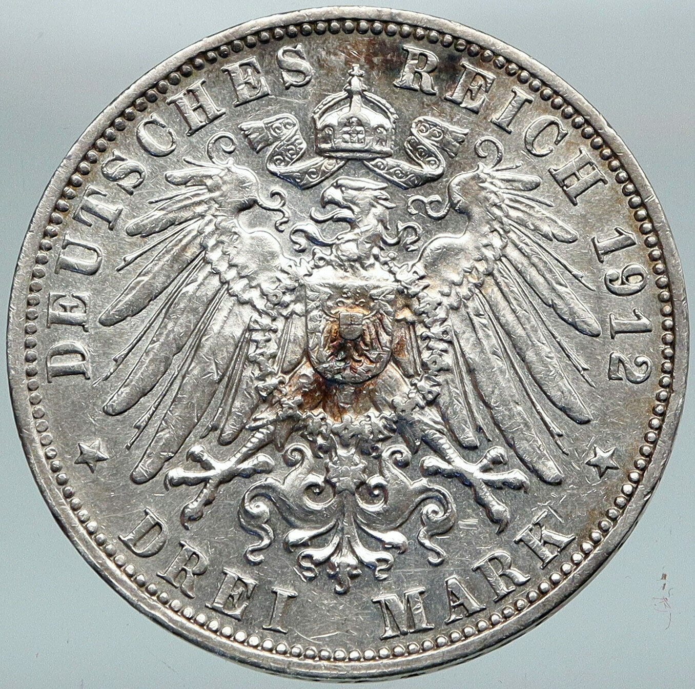 1912 GERMANY EMPIRE German States SAXONY ELECTORATE Silver 3 Mark Coin i88254