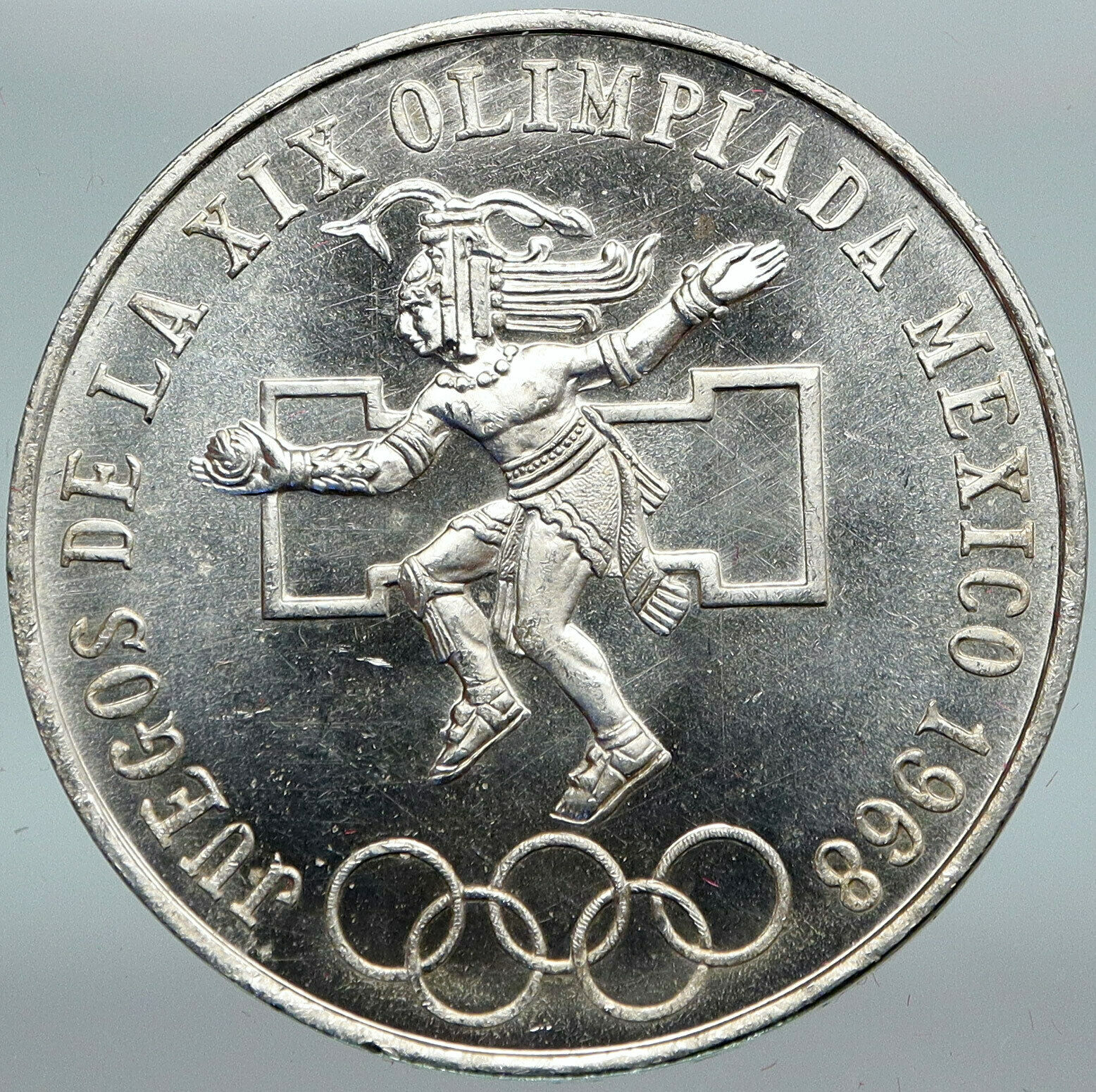 1968 Mexico XIX Olympic Games Aztec Ball Player BIG 25 Pesos Silver Coin i88260