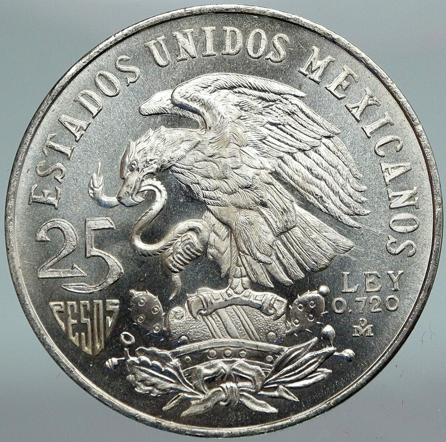 1968 Mexico XIX Olympic Games Aztec Ball Player BIG 25 Pesos Silver Coin i88260