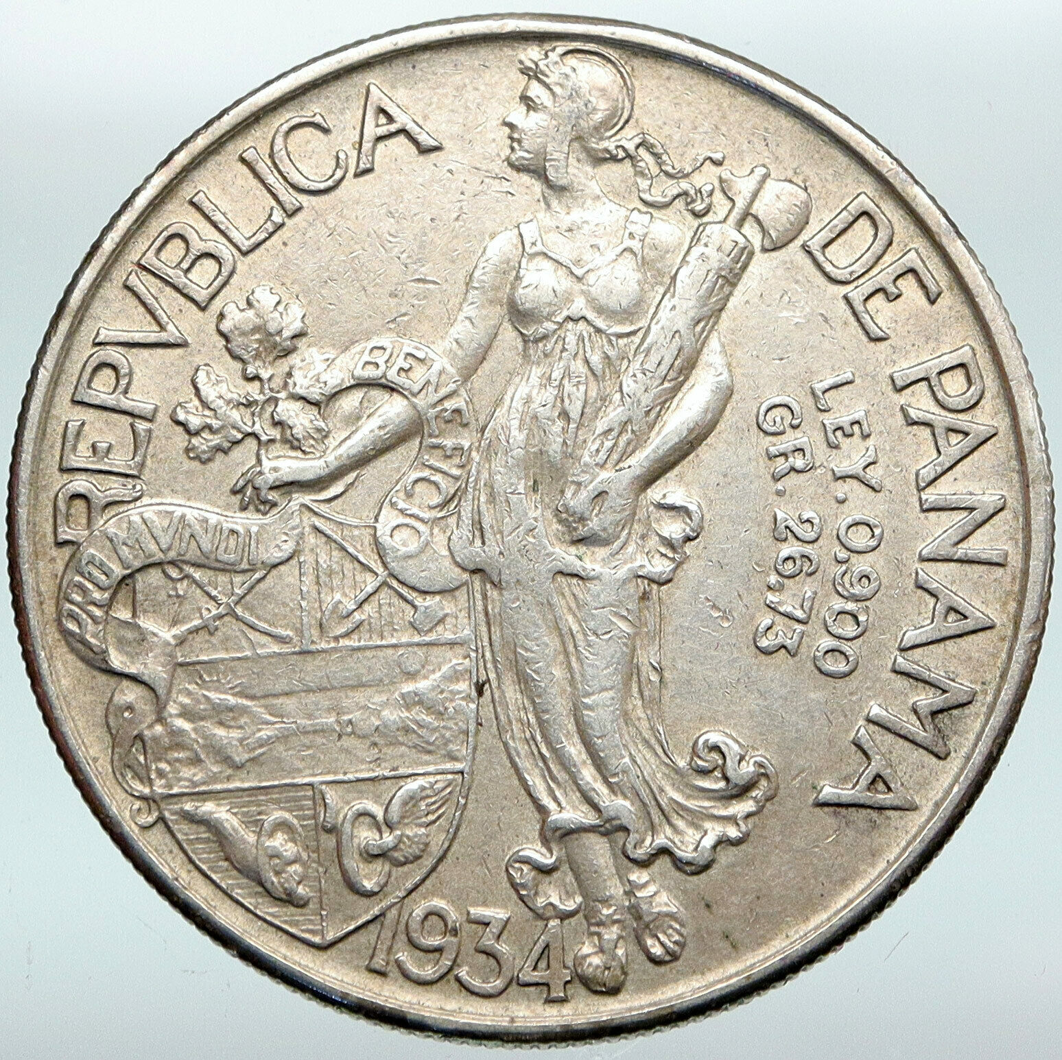 1934 PANAMA Large CONQUISTADOR BALBOA Liberty Vintage OLD Silver Coin i88256