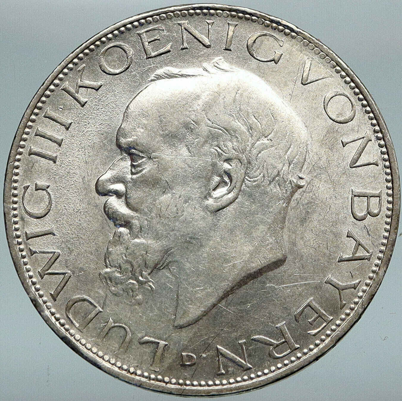 1911 D GERMANY German States BAVARIA King LUDWIG III Silver 3 Mark Coin i88257