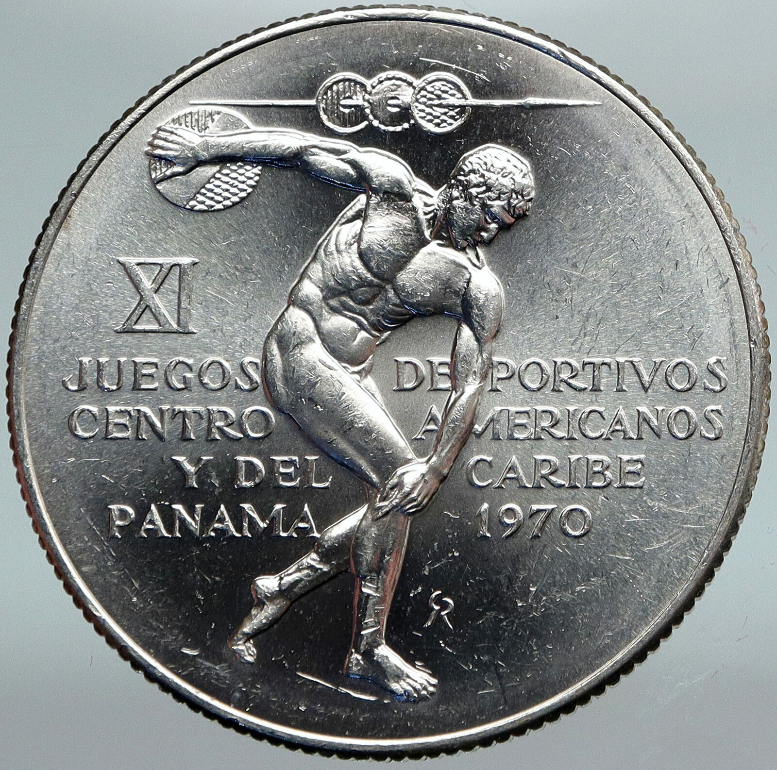 1970 PANAMA Olympic Style Games GREEK DISC THROWER ATHLETE Silver 5B Coin i88264