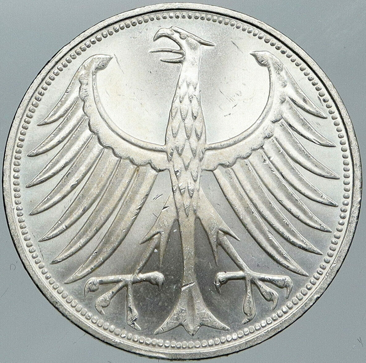 1974 F GERMANY Vintage Winged Eagle OLD German Large 5 Mark Silver Coin i88591