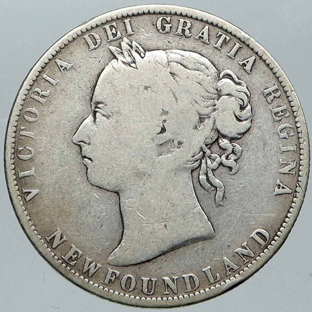 1900 CANADA NEWFOUNDLAND UK Queen VICTORIA Genuine Silver 50 Cents Coin i88589