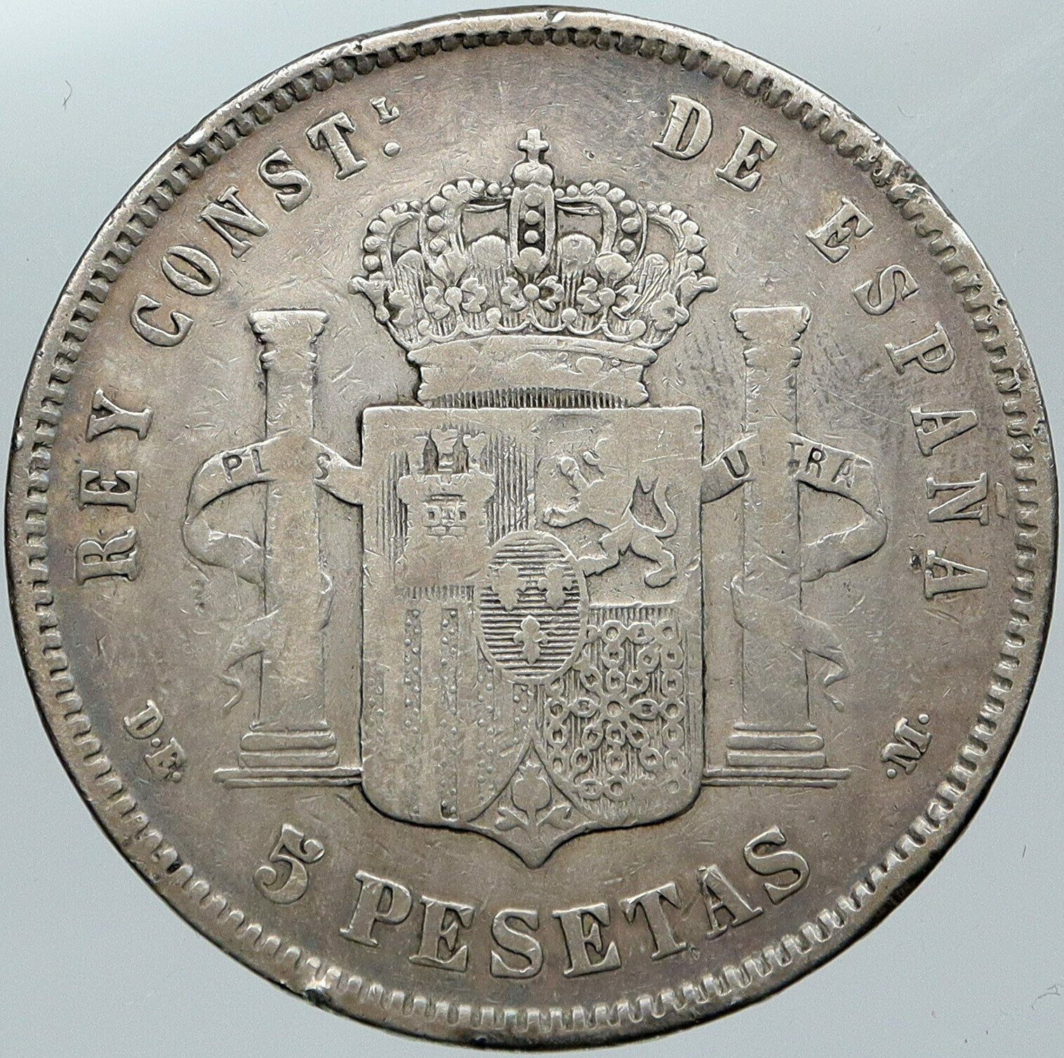 1878 SPAIN w King ALFONSO XII Antique OLD SPANISH Silver 5 Pesetas Coin i88586