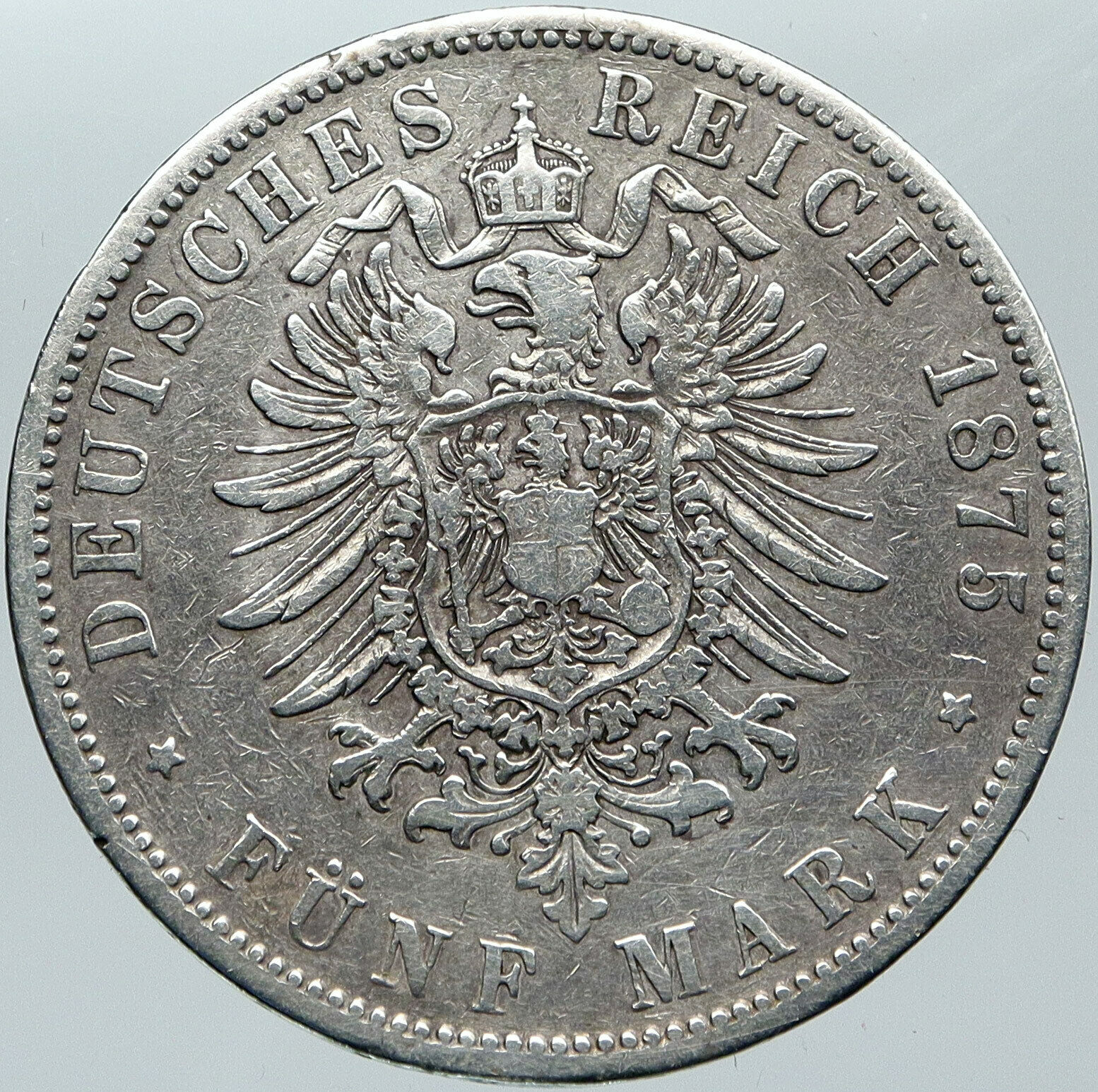 1875 PRUSSIA KINGDOM German STATE King WILHELM I Silver 5 Mark Coin i88582