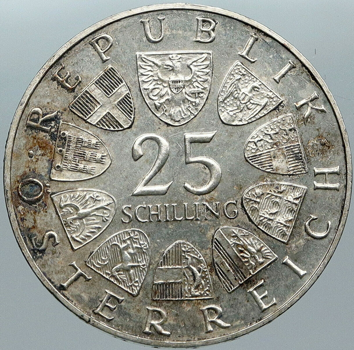 1964 AUSTRIA with Writer Franz Grillparzer OLD Silver 25 Schilling Coin i88570