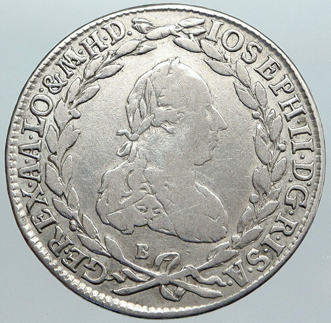 1776 B AUSTRIA King Joseph II ANITQUE OLD Silver 20 Kreuzer Austrian Coin i88996