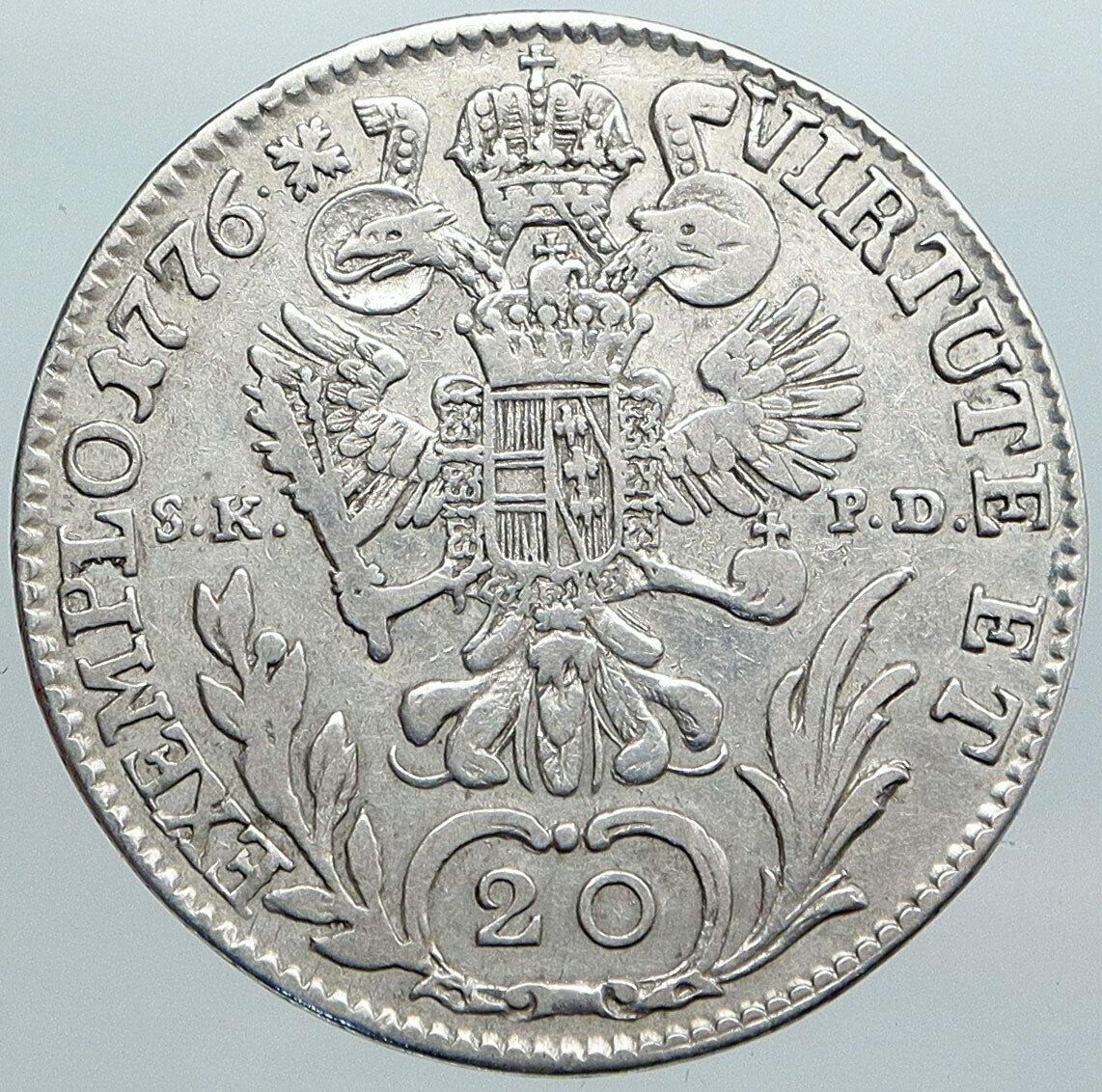 1776 B AUSTRIA King Joseph II ANITQUE OLD Silver 20 Kreuzer Austrian Coin i88996