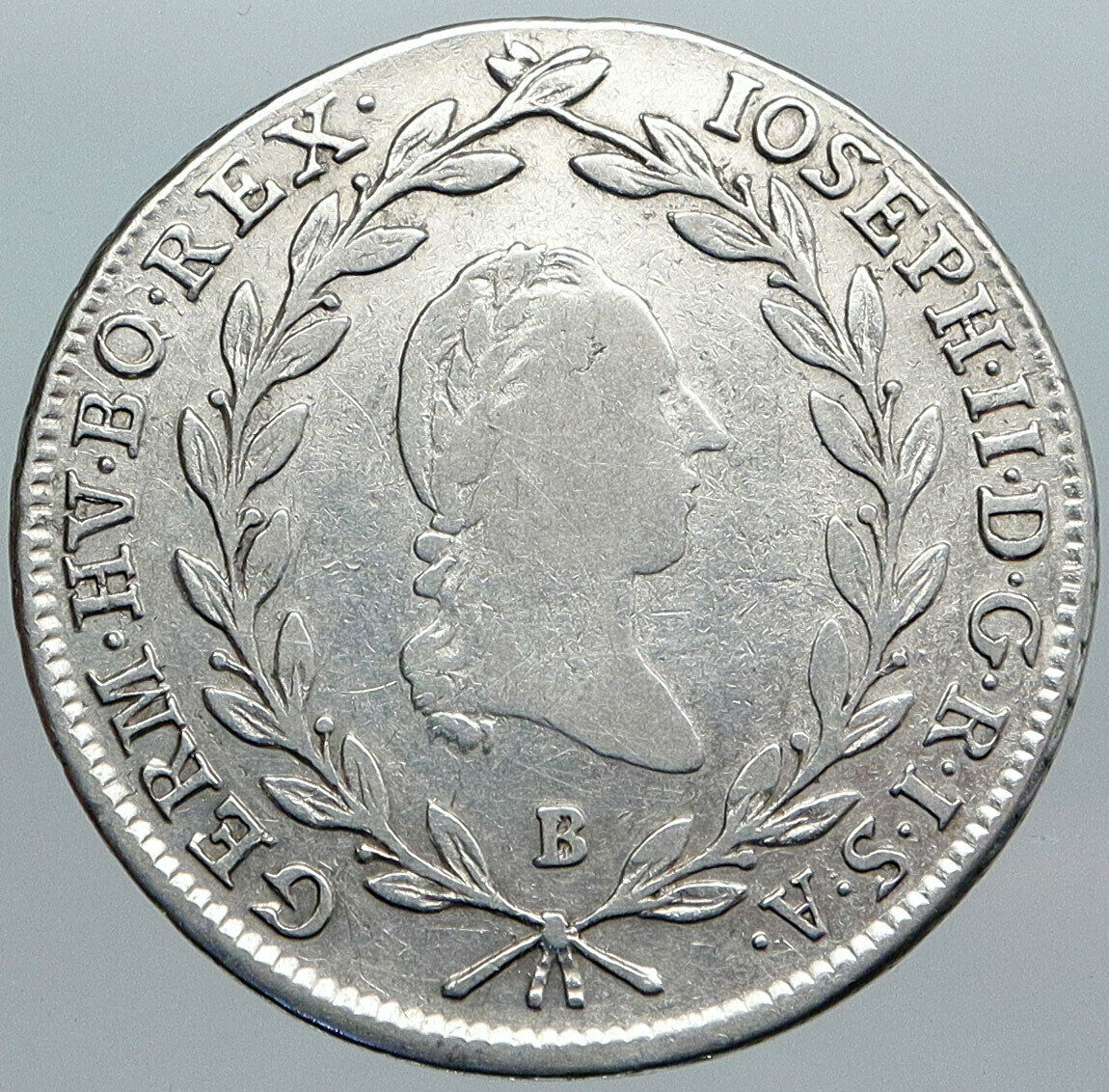 1787 B AUSTRIA King Joseph II ANITQUE OLD Silver 20 Kreuzer Austrian Coin i88995