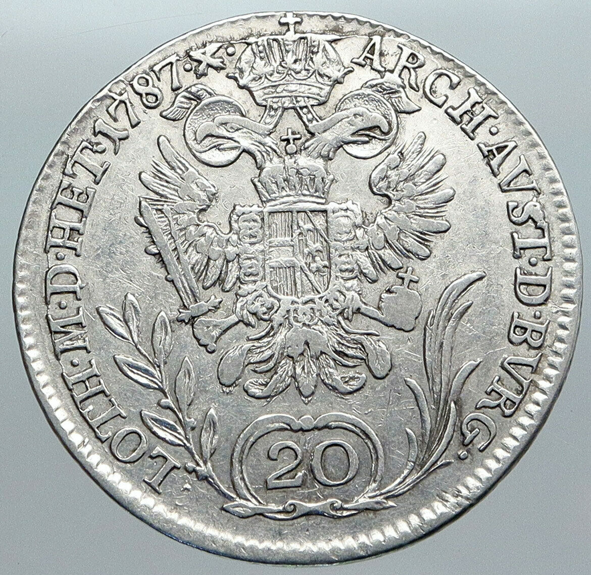 1787 B AUSTRIA King Joseph II ANITQUE OLD Silver 20 Kreuzer Austrian Coin i88995