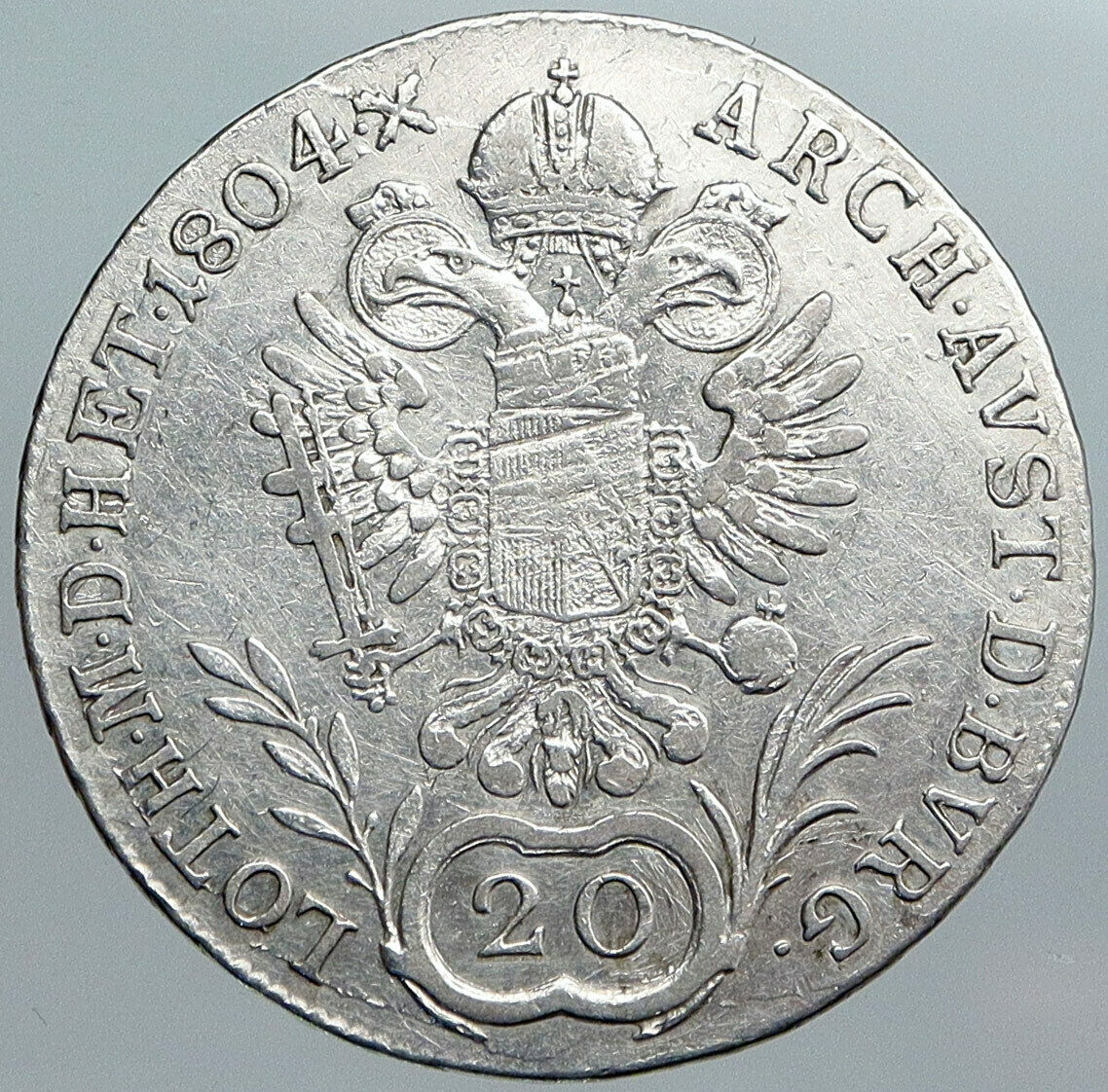 1804 AUSTRIA w King FRANCIS I (II) Antique VINTAGE Silver 20 Kreuzer Coin i88993