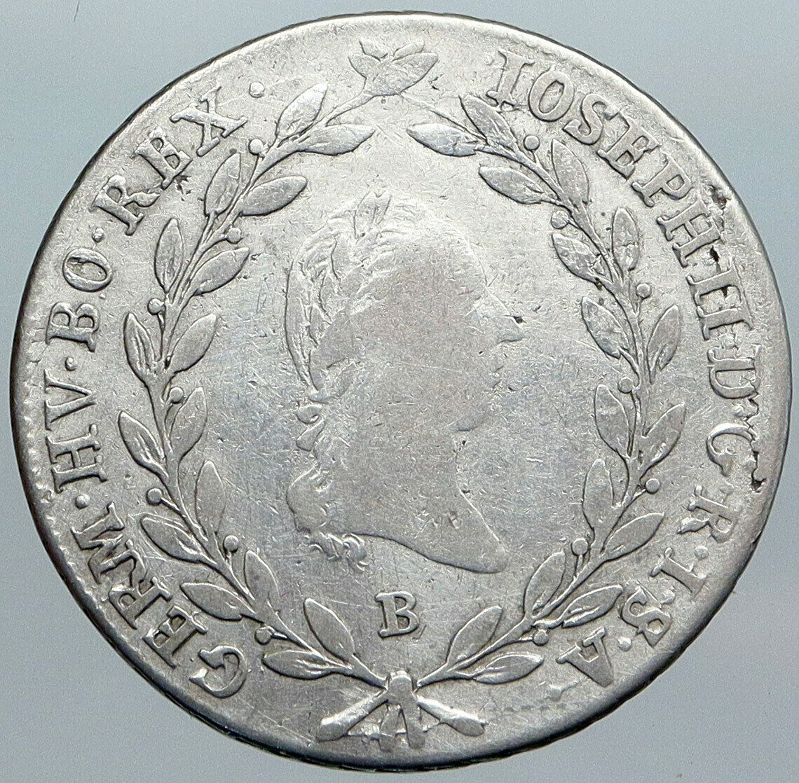 1784 B AUSTRIA King Joseph II ANITQUE OLD Silver 20 Kreuzer Austrian Coin i88991