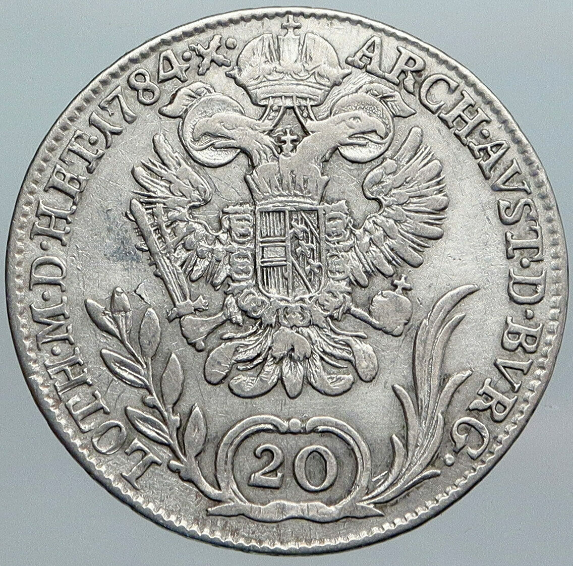 1784 B AUSTRIA King Joseph II ANITQUE OLD Silver 20 Kreuzer Austrian Coin i88991