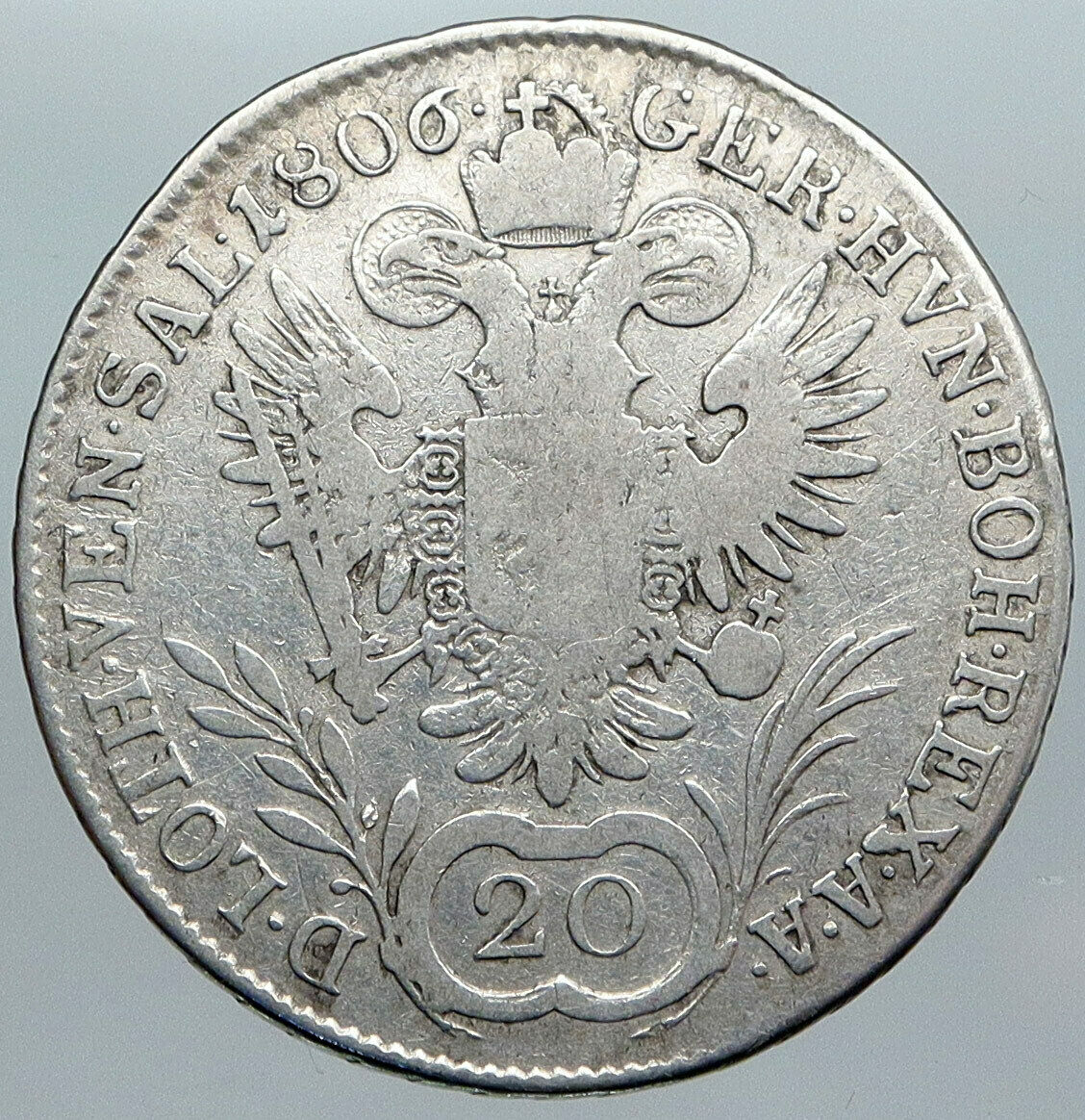 1806 AUSTRIA w King FRANCIS I (II) Antique VINTAGE Silver 20 Kreuzer Coin i88992