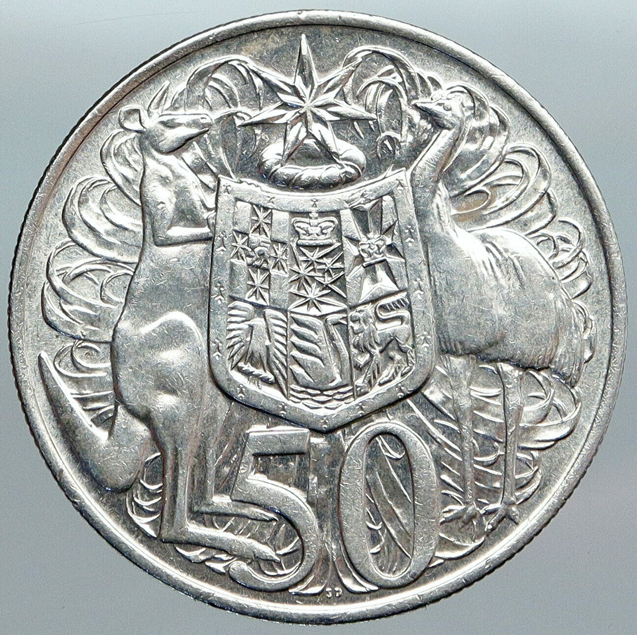 1966 AUSTRALIA UK Queen Elizabeth II with Kangaroos Silver 50 Cents Coin i89006